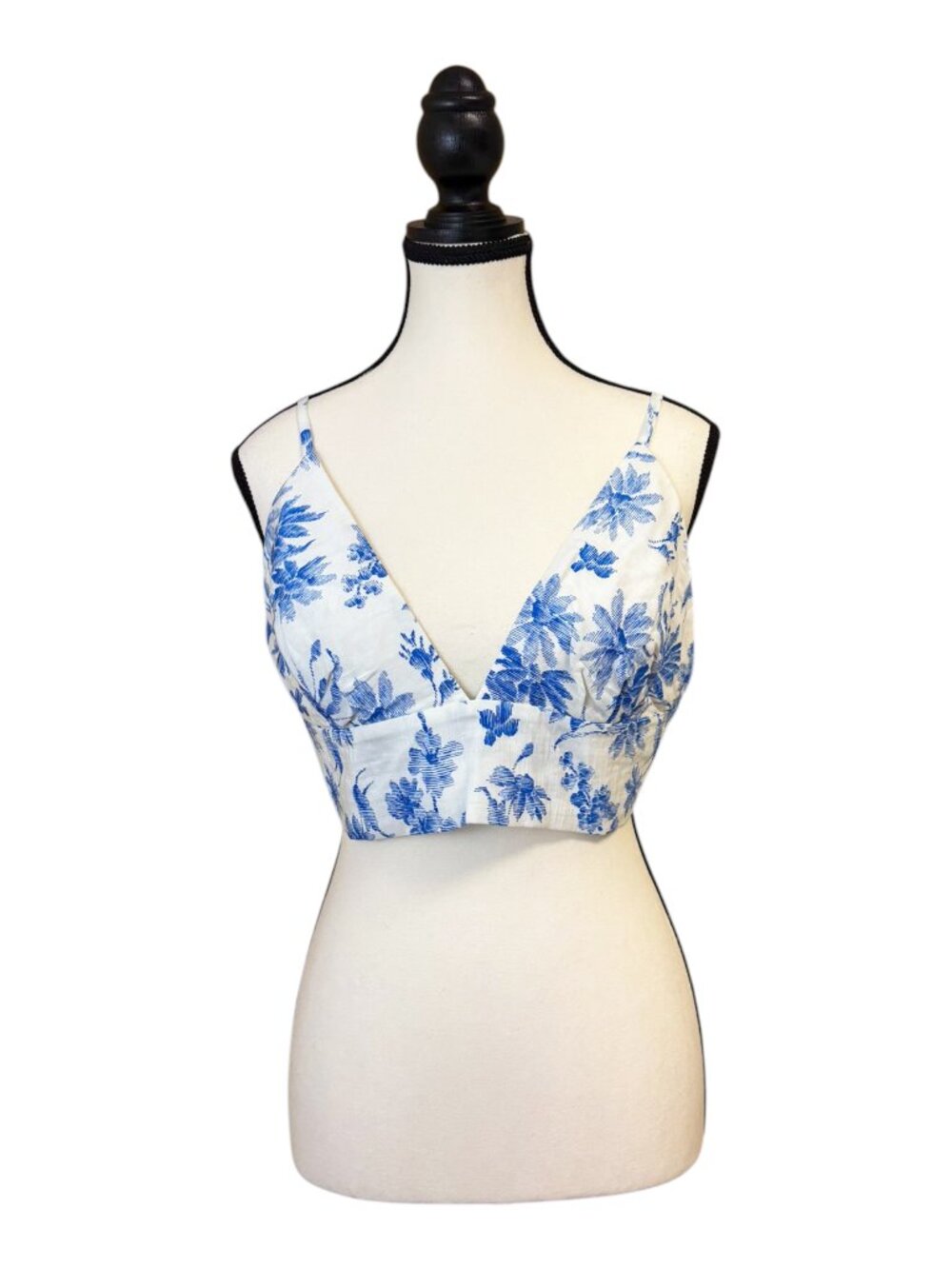 SANDRO Paris White Crop Top with Blue Floral Print (4)